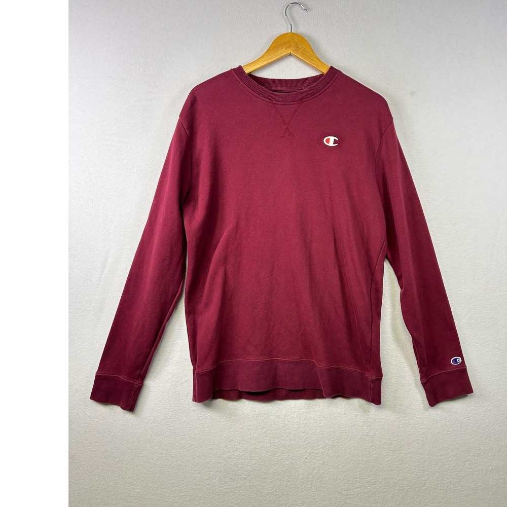 Champion Crewneck Sweatshirt Burgundy Men Medium Logo Classic Comfort Casual